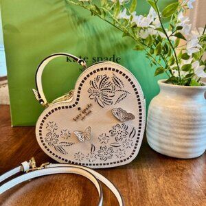 Kate Spade Love Shack Perforated Heart Crossbody Butterfly Purse Meringue Floral